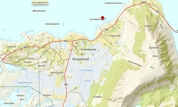 Die Umgebung von Straumnes auf Norgeskart
